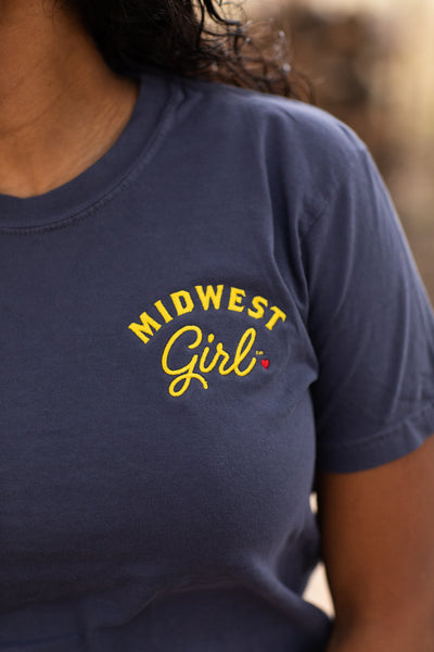 Midwest Girl Embroidered Tee in Navy