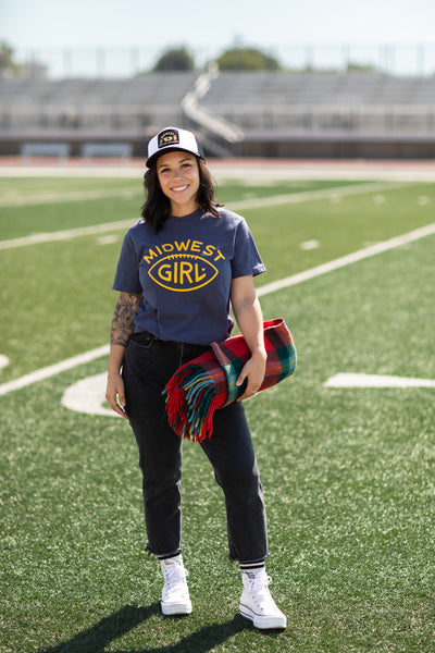 Midwest Girl Football Tee in Navy