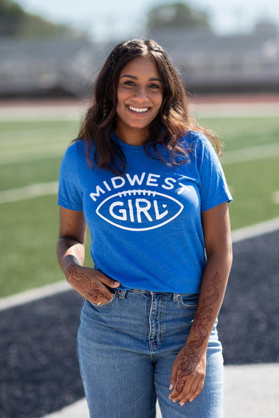 Midwest Girl Football Tee in Royal