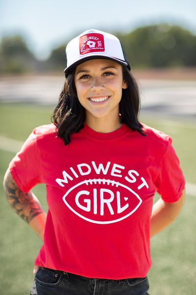 Midwest Girl Football Tee in Red