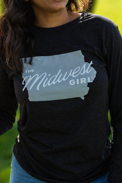 Midwest Girl Iowa Long Sleeve in Charcoal