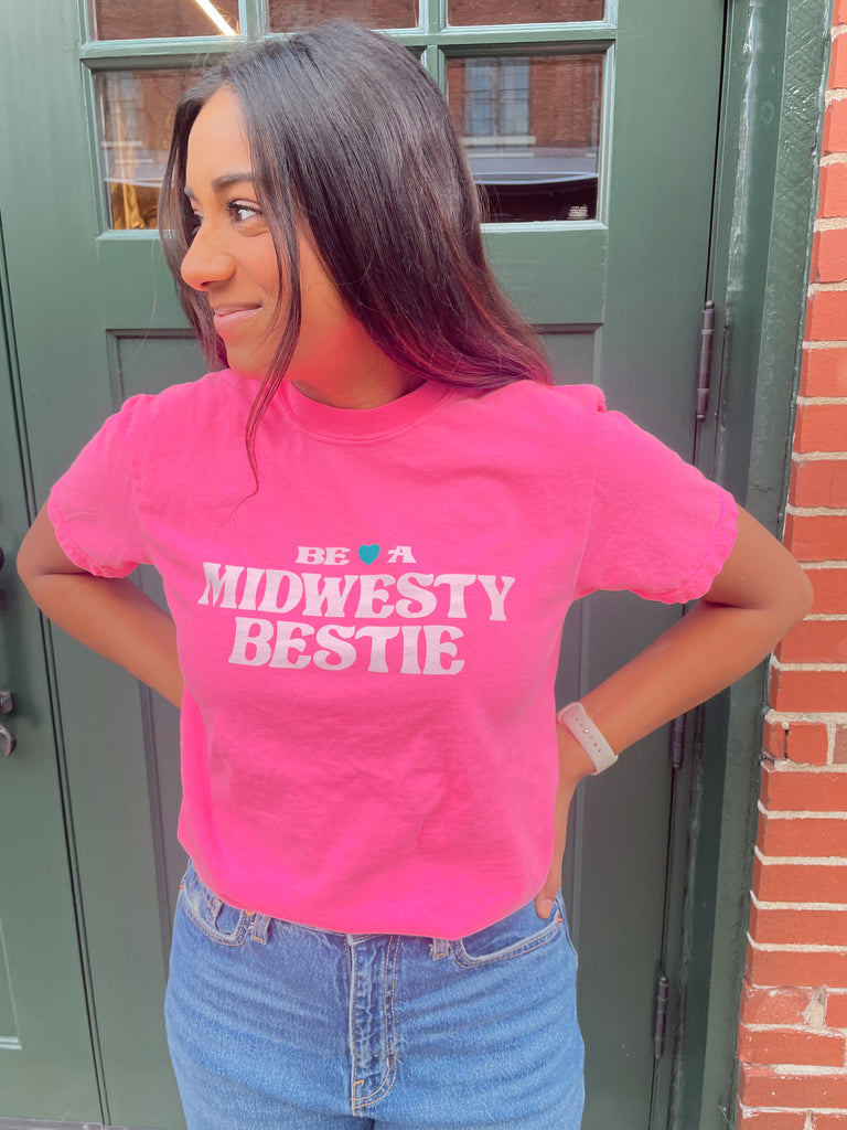Midwesty Bestie Tee in Neon Pink