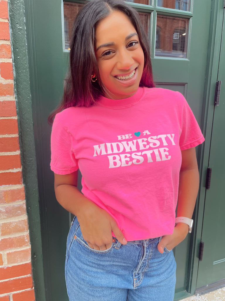 Midwesty Bestie Tee in Neon Pink