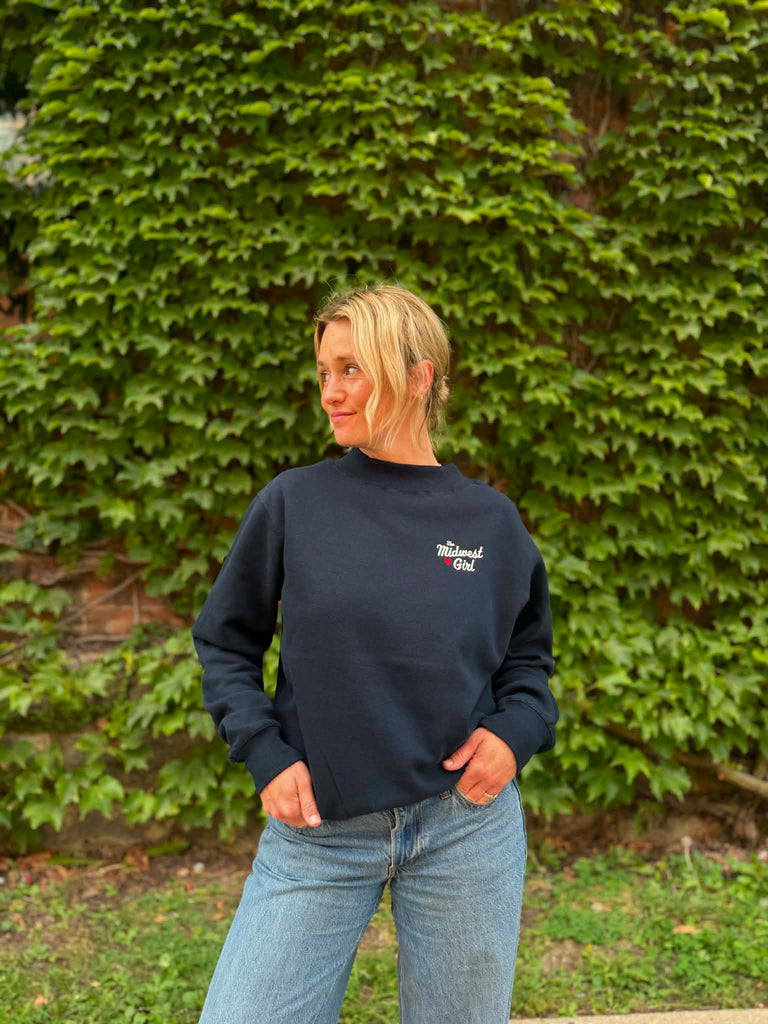 Mock Neck Crew in Navy