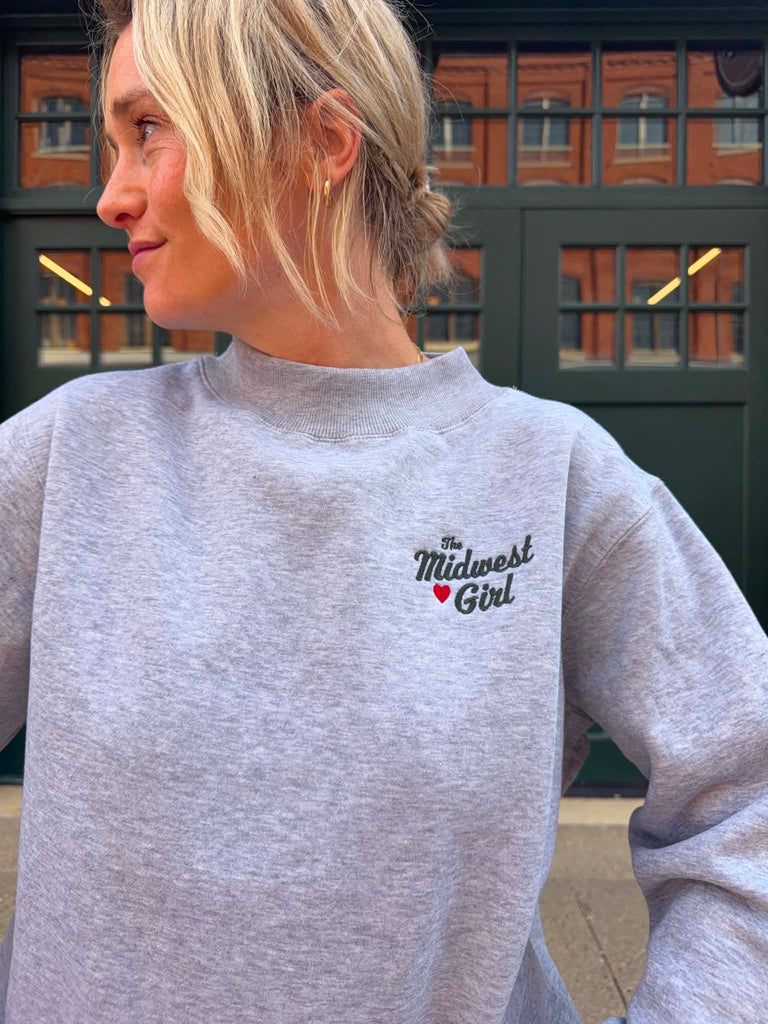 Mock Neck Crew in Athletic Gray
