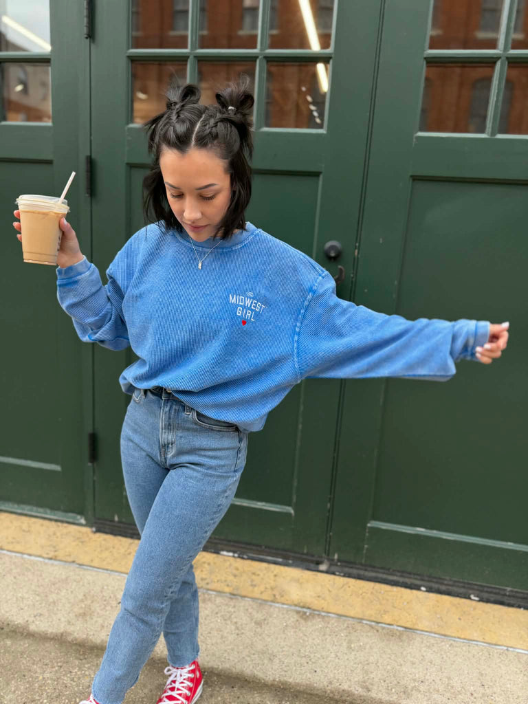 The Midwest Girl Corded Crew in Royal Blue