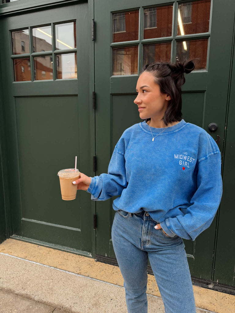 The Midwest Girl Corded Crew in Royal Blue