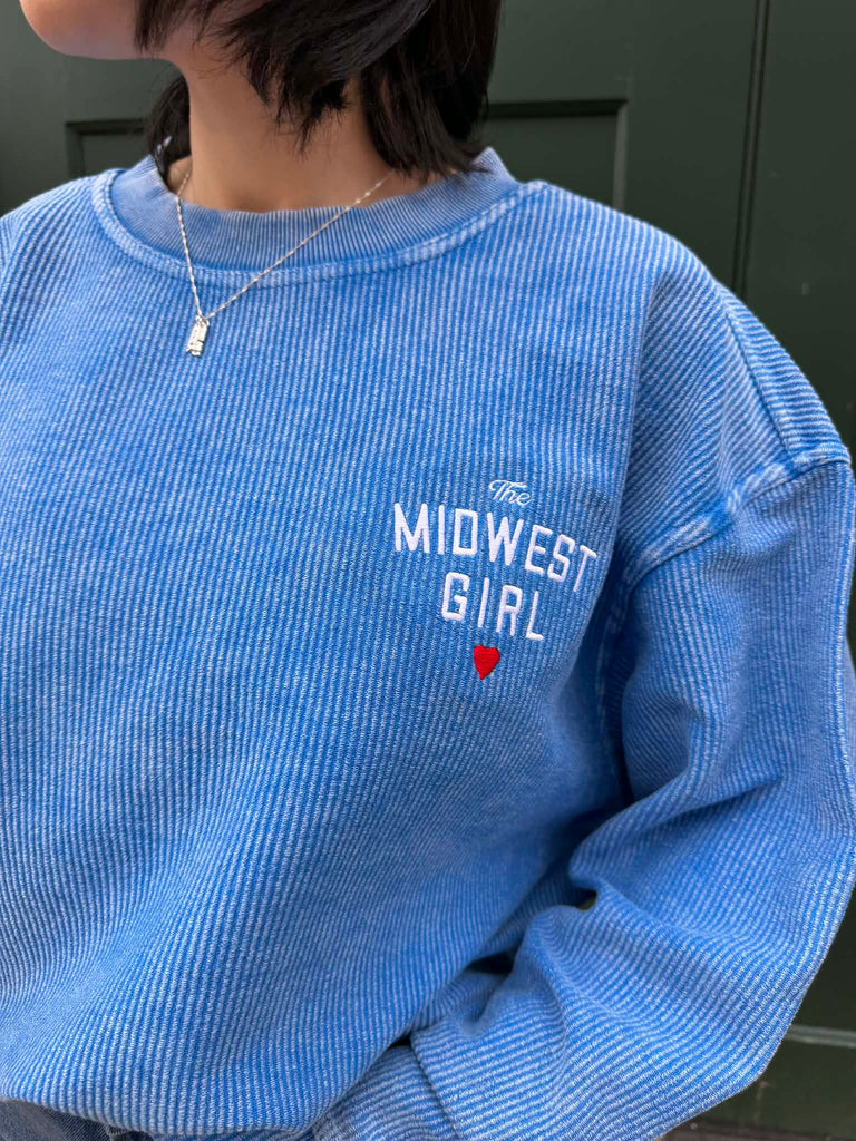The Midwest Girl Corded Crew in Royal Blue