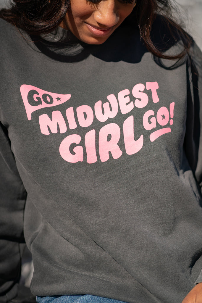 Go Midwest Girl Go Crew in Washed Black (FINAL SALE)